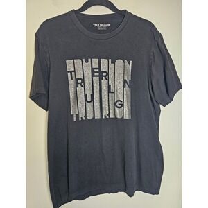 Streetwear True Religion Column Foil Tee Mens Large Black Silver Graphic T-Shirt